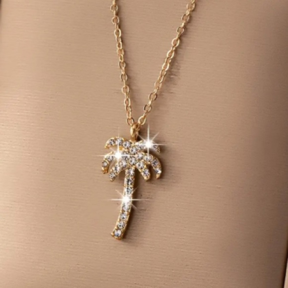 Diamond Palm Tree Gold Toned Necklace